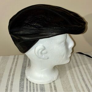 Dobbs Leather Newsboy Cabbie Flat Cap Hat Black Size L/XL Dad Grandpa Golf